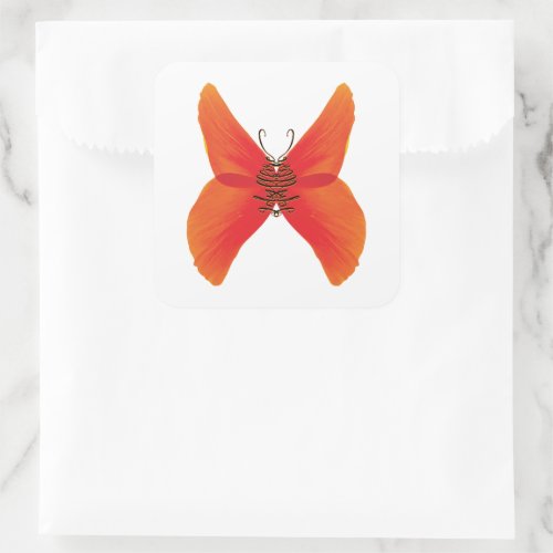 Orange Red Poppy Butterfly with Your Name Square Sticker