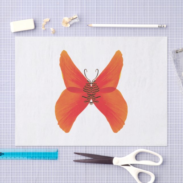 Orange Red Poppy Butterfly with Your Name Tissue Paper (Craft)