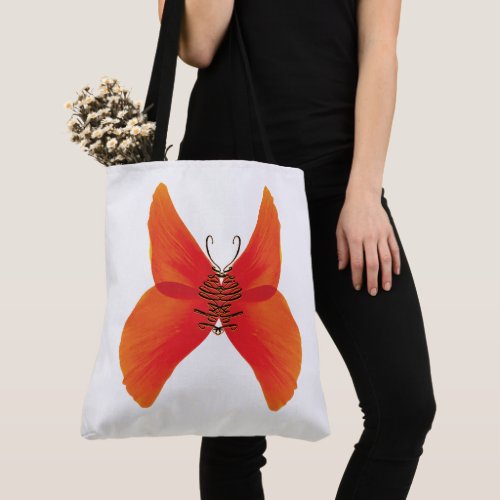 Orange Red Poppy Butterfly with Your Name Tote Bag