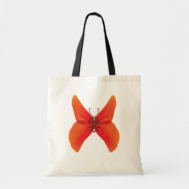 Orange Red Poppy Butterfly with Your Name Tote Bag (Front)