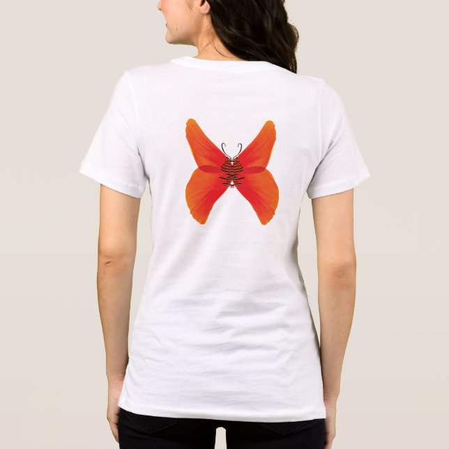 Orange Red Poppy Butterfly with Your Name Tri-Blend Shirt (Back)