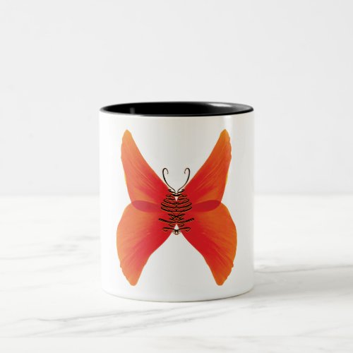 Orange Red Poppy Butterfly with Your Name Two_Tone Coffee Mug