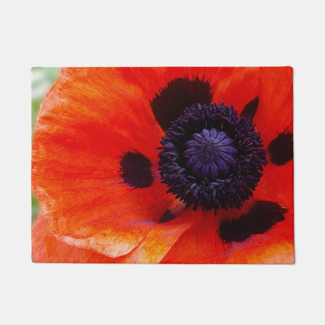 Orange Red Poppy Floral Doormat (Front)