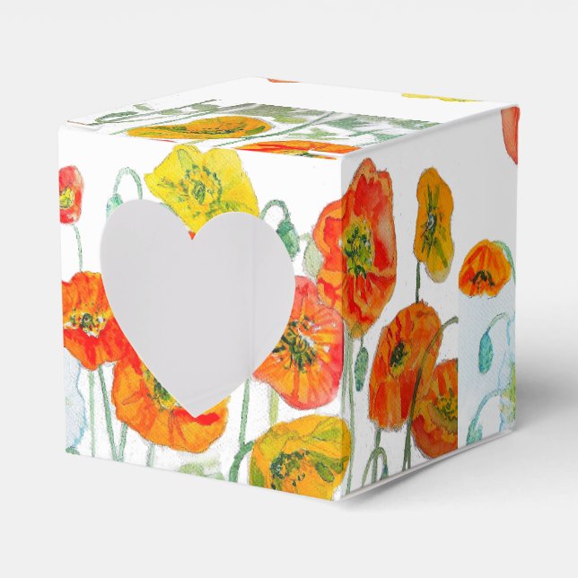 Orange Red Poppy Floral Tea Party Cake Favor Box (Front Side)