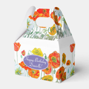 Orange Red Poppy Floral Tea Party Cake Favour Box