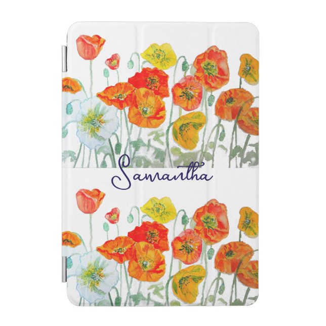 Orange Red Poppy Flower Pattern Girls iPad Mini Cover (Front)