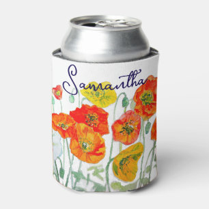 Orange Red Poppy Flower Pattern Thank You Can Cooler