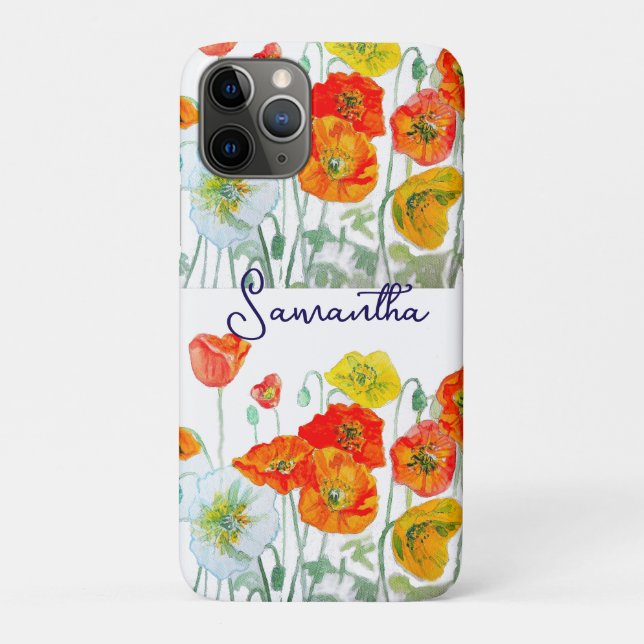 Orange Red Poppy Flower Pattern Thank You Case-Mate iPhone Case (Back)