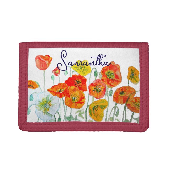Orange Red Poppy Flower Pattern Thank You Trifold Wallet (Front)