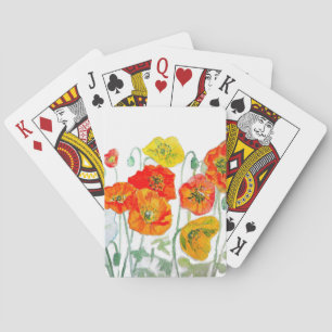 Orange Red Poppy Flower Pattern Watercolor Poker Cards
