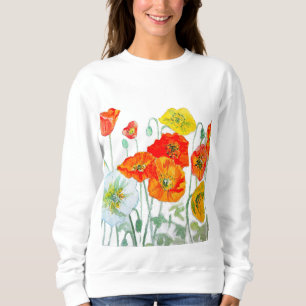 Orange Red Poppy Flower Pattern Watercolor Sweatshirt