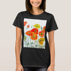 Orange Red Poppy Flower Pattern Watercolor T-Shirt