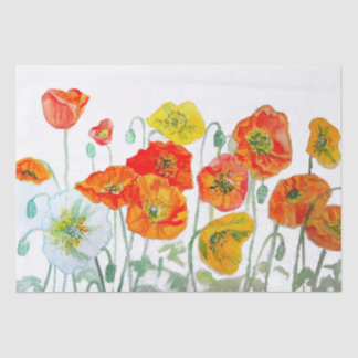 Orange Red Poppy Flower Pattern Watercolor Tissue Paper