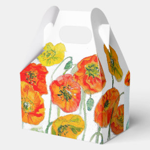 Orange Red Poppy Flower Pattern Watercolor Wedding Favor Boxes