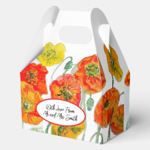 Orange Red Poppy Flower Pattern Watercolor Wedding Favor Boxes