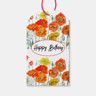 Orange Red Poppy Flower Pattern Watercolor Wedding Gift Tags