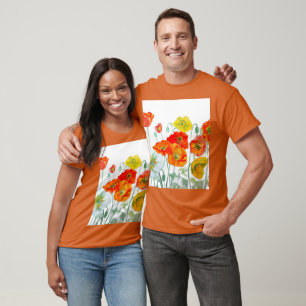 Orange Red Poppy Flower Pattern Watercolor Wedding T-Shirt