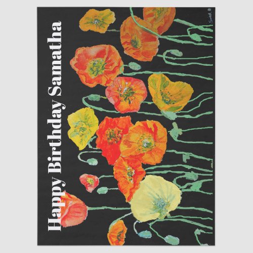 Orange Red Poppy Flower Watercolor Womans BIrthday Tissue Paper