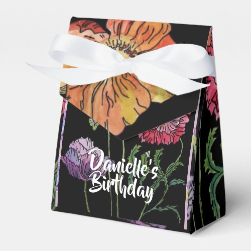 Orange Red Poppy on Black floral Birthday Cake Box