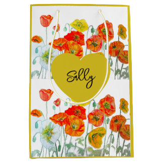 Orange Red Poppy Poppies Watercolor Woman's Floral Medium Gift Bag