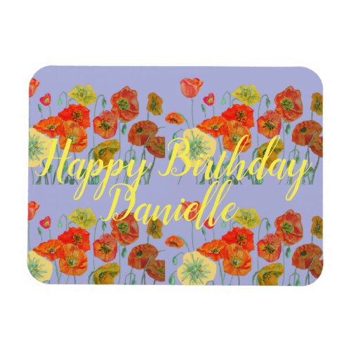 Orange Red Poppy Purple Happy Birthday Ladies Magnet