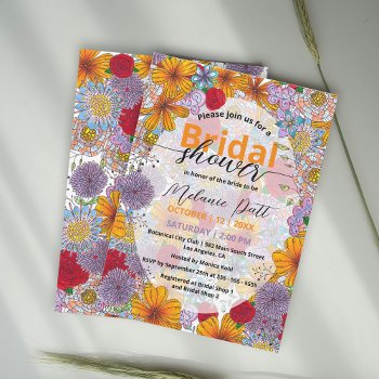 Orange Red Purple Garden Flowers Bridal Shower Invitation by Kristina_Lj at Zazzle