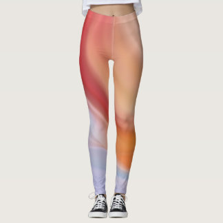 Orange red purple green fluid art leggings