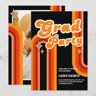  Orange &Red Rainbow Typography Summer Sun Grad Invitation