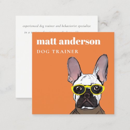 Orange Red Retro Blue French Bulldog Dog Trainer Square Business Card