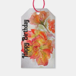 Orange Red Rose Flower Watercolor Womans BIrthday Gift Tags