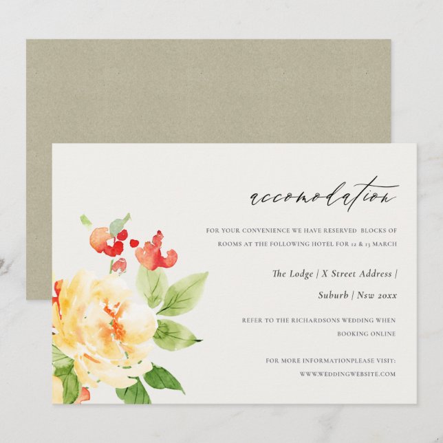 ORANGE RED ROSE WATERCOLOR FLORAL ACCOMMODATION INVITATION (Front/Back)