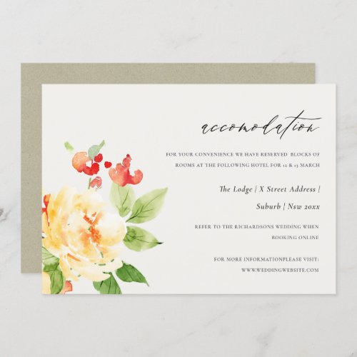 ORANGE RED ROSE WATERCOLOR FLORAL ACCOMMODATION INVITATION