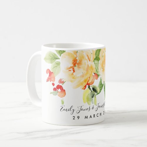 ORANGE RED ROSE WATERCOLOR FLORAL SAVE THE DATE COFFEE MUG