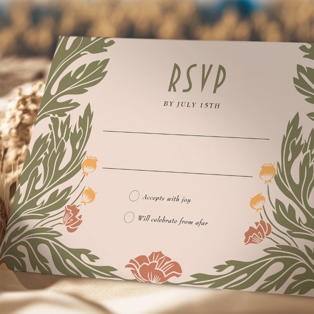 Orange Red RSVP Card Vintage Art Nouveau (Creator Uploaded)
