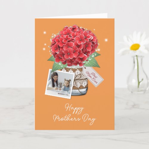 Orange Red Rustic Floral Photo Happy Mothers Day Card