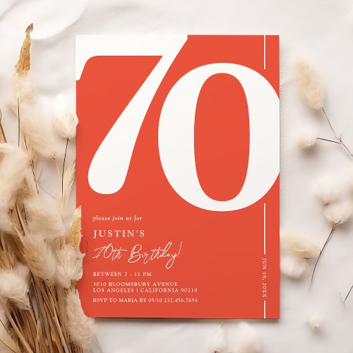 Orange Red Seventy 70th Birthday Party Invitation