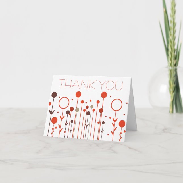 Orange Red Simple Floral Dot Modern Thank You Card (Front)