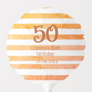 Orange red striped 50th birthday brown name retro balloon