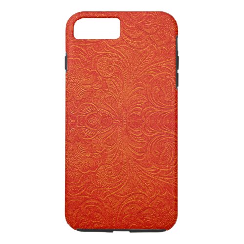 Orange Red Suede Leather_Embossed Floral Design iPhone 8 Plus7 Plus Case