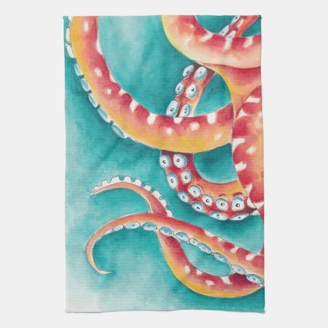 Orange Red Tentacles Kitchen Towel (Vertical)