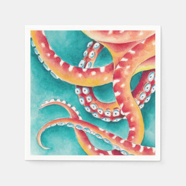 Orange Red Tentacles Napkins (Front)
