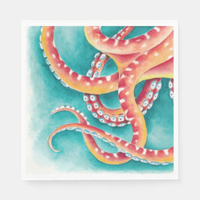 Orange Red Tentacles Napkins (Front)