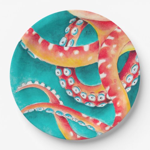 Orange Red Tentacles Paper Plates