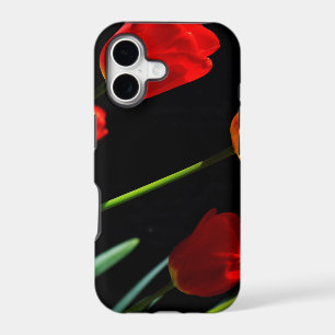 Orange Red Tulip Flowers Black Background iPhone 17 Case