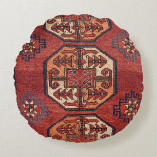 Orange Red Turkestan Medallions  Round Pillow