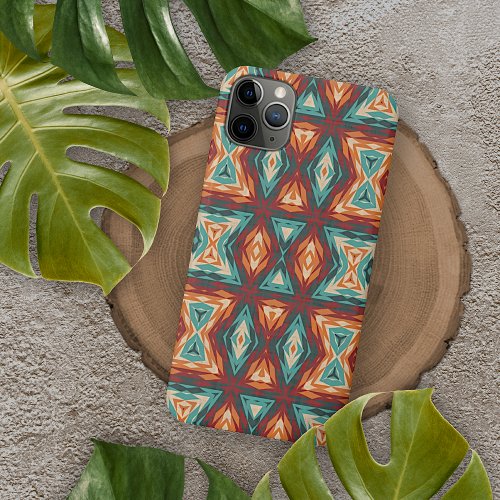 Orange Red Turquoise Ethnic Mosaic Art Pattern iPhone 11 Pro Max Case
