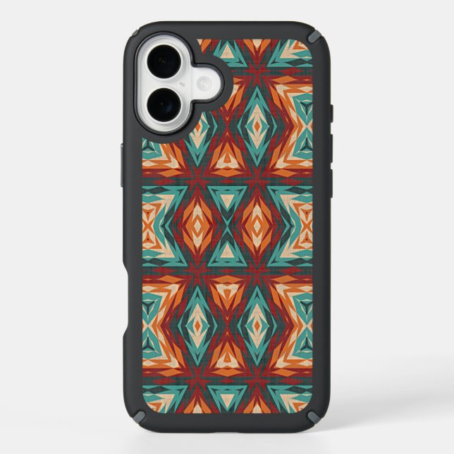 Orange Red Turquoise Ethnic Mosaic Art Pattern Speck iPhone Case (Front)