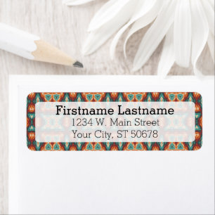 Orange Red Turquoise Rustic Cabin Mosaic Pattern Label