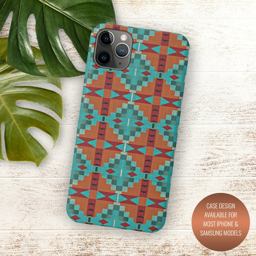 Orange Red Turquoise Teal Mosaic Art Pattern iPhone 11 Pro Max Case