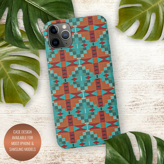 Orange Red Turquoise Teal Mosaic Art Pattern iPhone Case (Creator Uploaded)